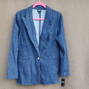 INC International Concepts Women's Navy Pinstripe Blazer
